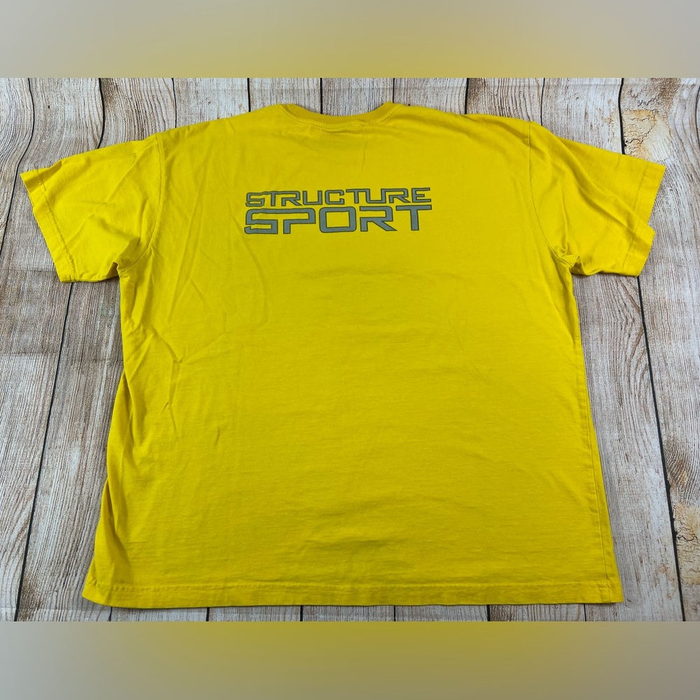 Vintage Distressed Y2K Structure Sport Yellow T Shirt Size XL
